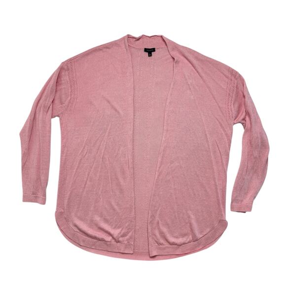 TALBOTS Soft Pink Linen Blend Eyelet Knit Open Cardigan Size Large Womens Curve - Picture 4 of 10